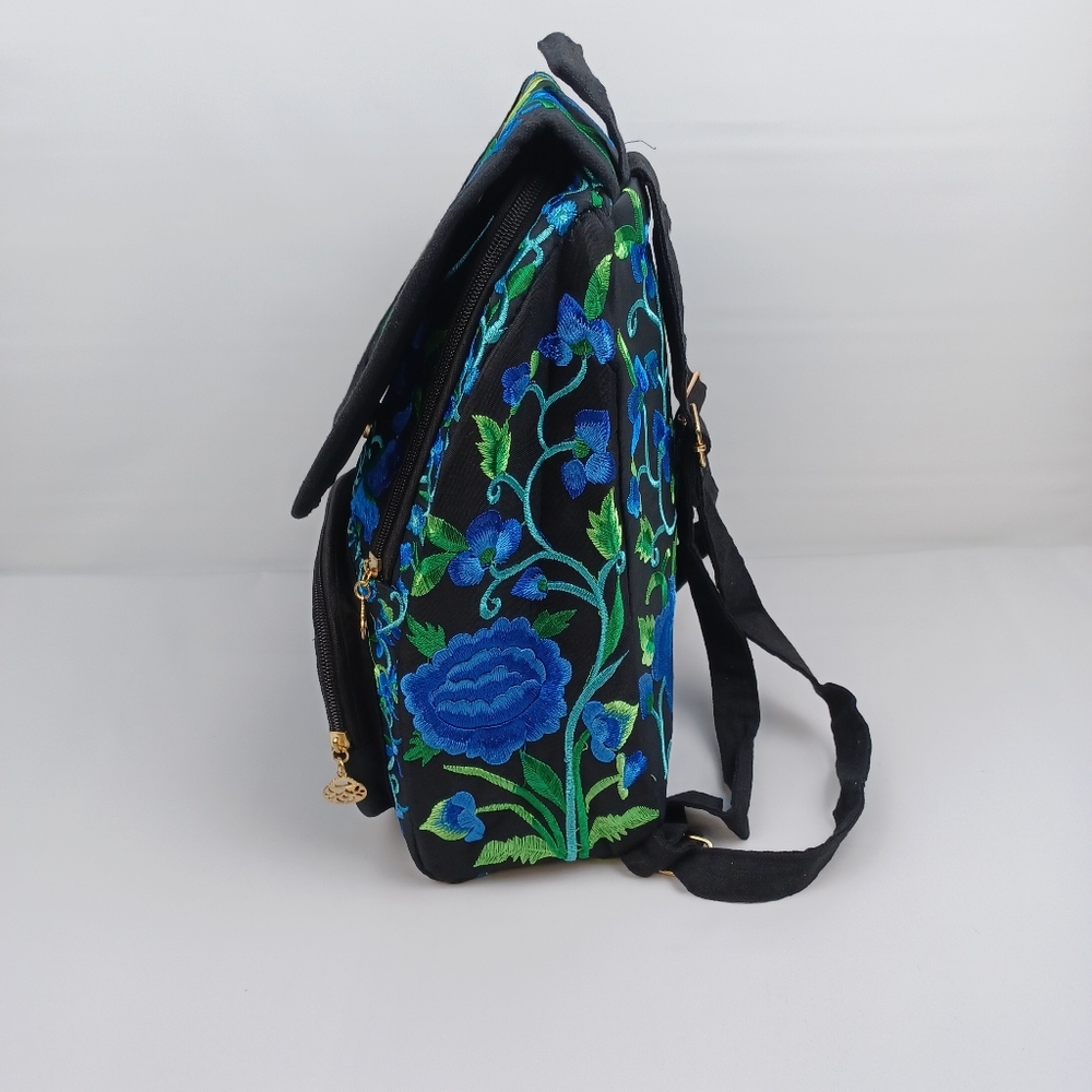 mexican floral embroidered backpack multicolor New - Picture 3 of 13